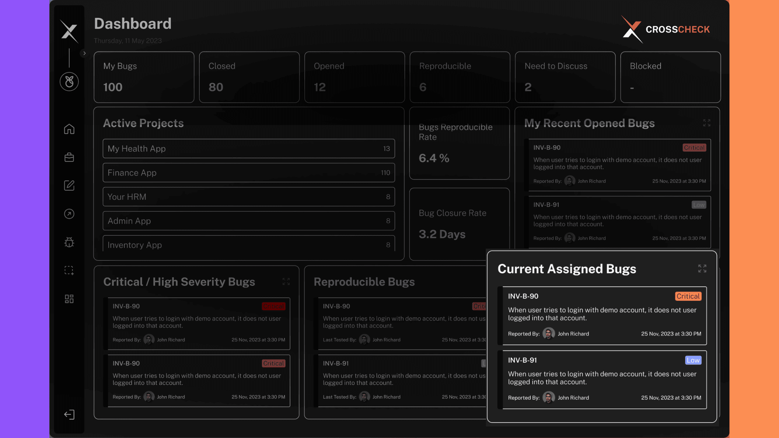 Assigned Bugs to developers in crosscheck