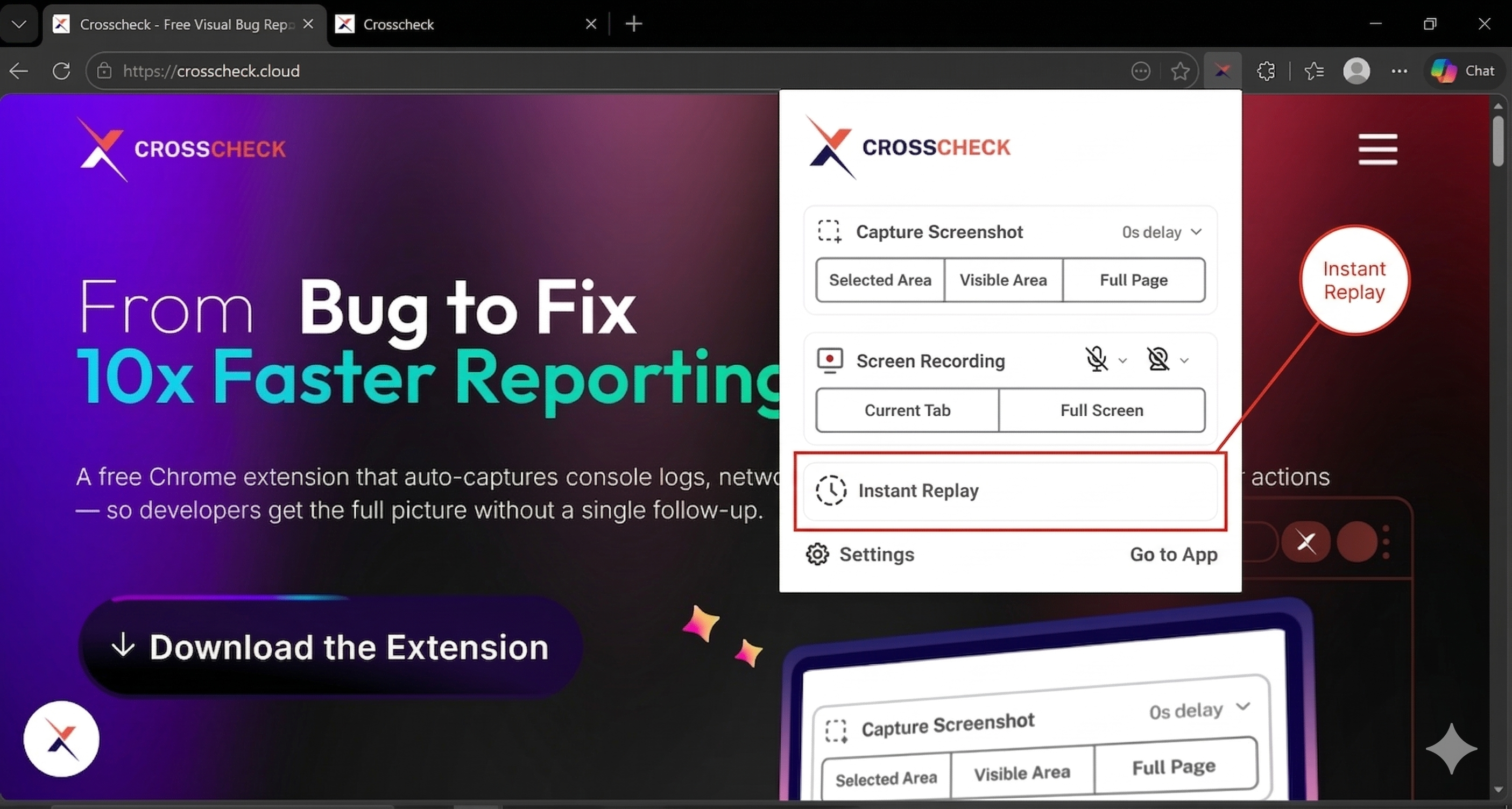 Instant Replay check in the Crosscheck extension