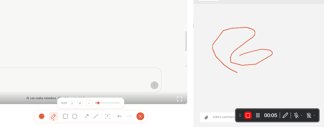 Live annotator toolbar during a screen recording with a freehand drawing on the page